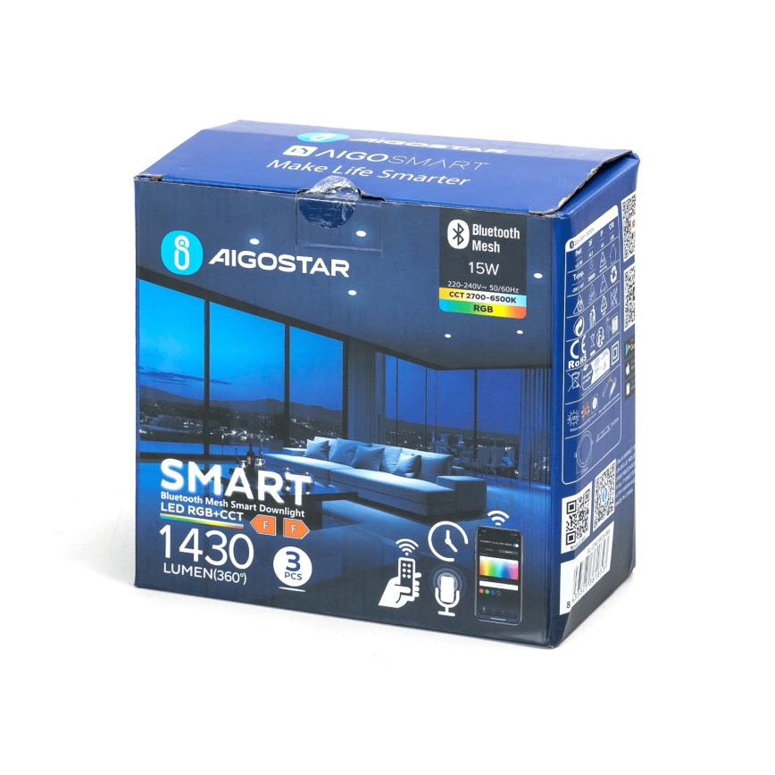 Aigostar - ZESTAW 3x LED RGB Ściemnialna oprawa wpuszczana MESH LED/15W/230V 2700K-6500K śr. 17cm