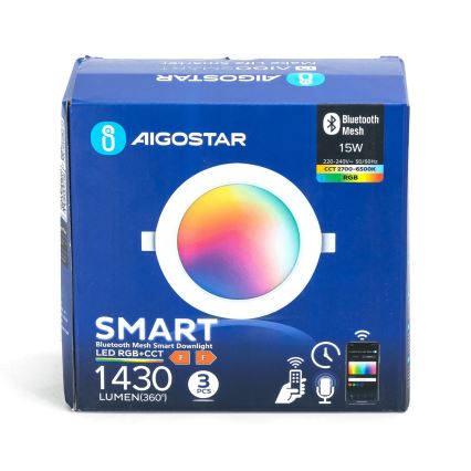 Aigostar - ZESTAW 3x ściemnialnych wpuszczanych opraw sufitowych MESH LED/15W/230V 2700K-6500K śr.17 cm