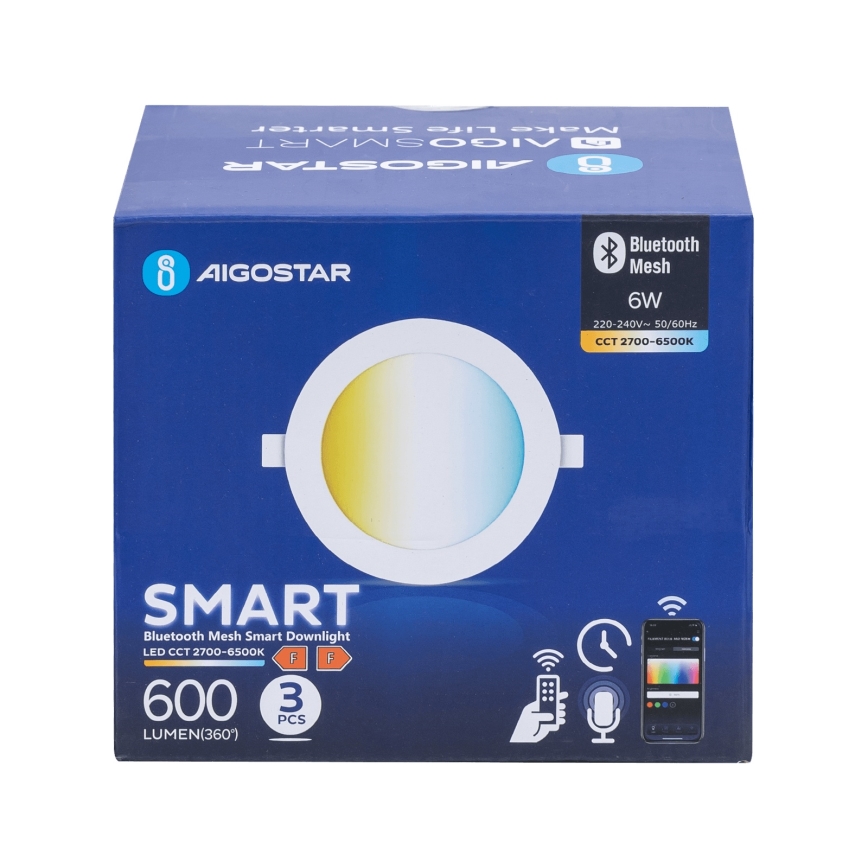 Aigostar - ZESTAW 3x LED Ściemnialna oprawa wpuszczana MESH LED/6W/230V 2700K-6500K śr. 11,5cm