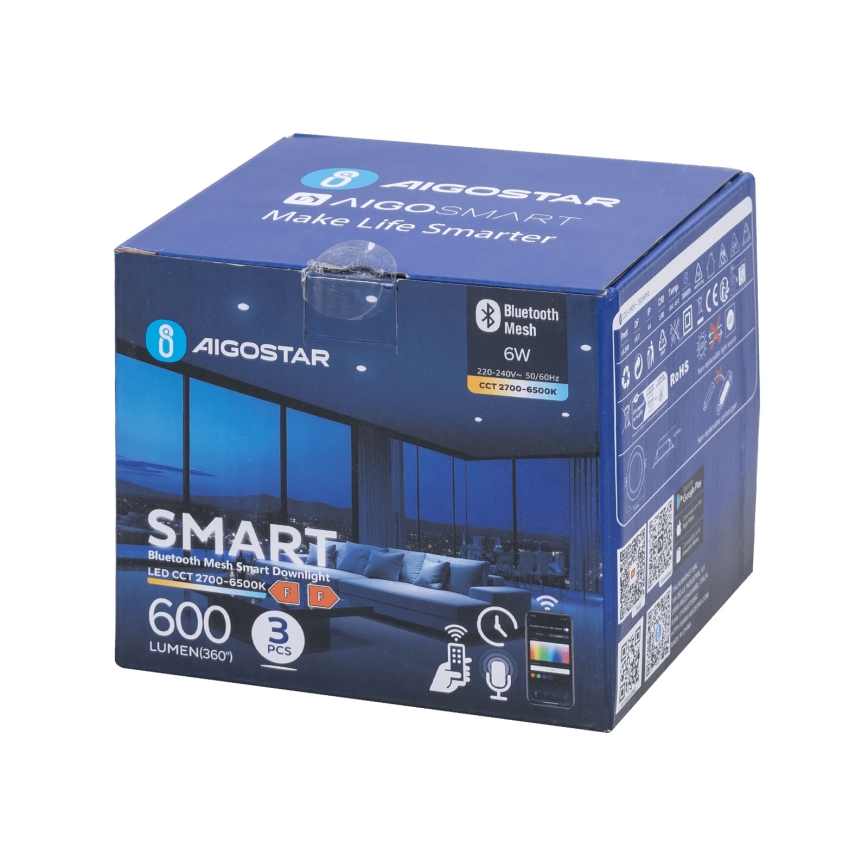 Aigostar - ZESTAW 3x LED Ściemnialna oprawa wpuszczana MESH LED/6W/230V 2700K-6500K śr. 11,5cm