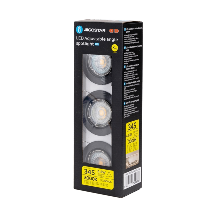 Aigostar - Zestaw 3x opraw wpuszczanych LED 1xGU10/4,5W/230V 3000K czarny