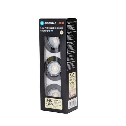 Aigostar - ZESTAW 3x wpuszczane oprawy sufitowe LED 1xGU10/4,5W/230V 4000K czarne