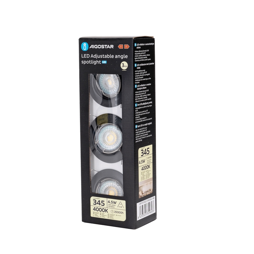 Aigostar - ZESTAW 3x wpuszczane oprawy sufitowe LED 1xGU10/4,5W/230V 4000K czarne