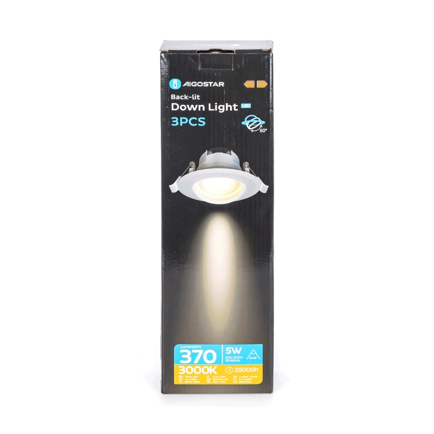 Aigostar - ZESTAW 3x wpuszczanych opraw LED/5W/230V 3000K śr. 8,5 cm białe