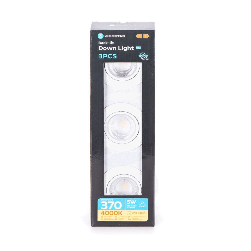 Aigostar - ZESTAW 3x wpuszczanych opraw LED, 5W, 230V, 4000K, śr. 8,5 cm, białe