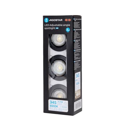 Aigostar - Zestaw 3x wpuszczanych opraw sufitowych LED 1xGU10/4,5W/230V 6500K czarne