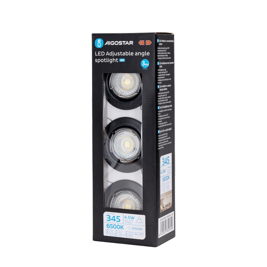 Aigostar - Zestaw 3x wpuszczanych opraw sufitowych LED 1xGU10/4,5W/230V 6500K czarne