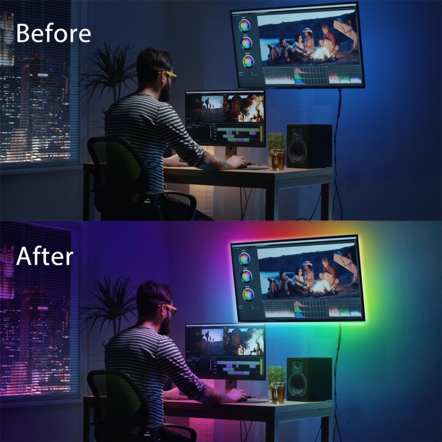 Aigostar - Zestaw 4x Ściemnialna taśma LED RGB 0,5m /2,5W/5V IP65 +DO