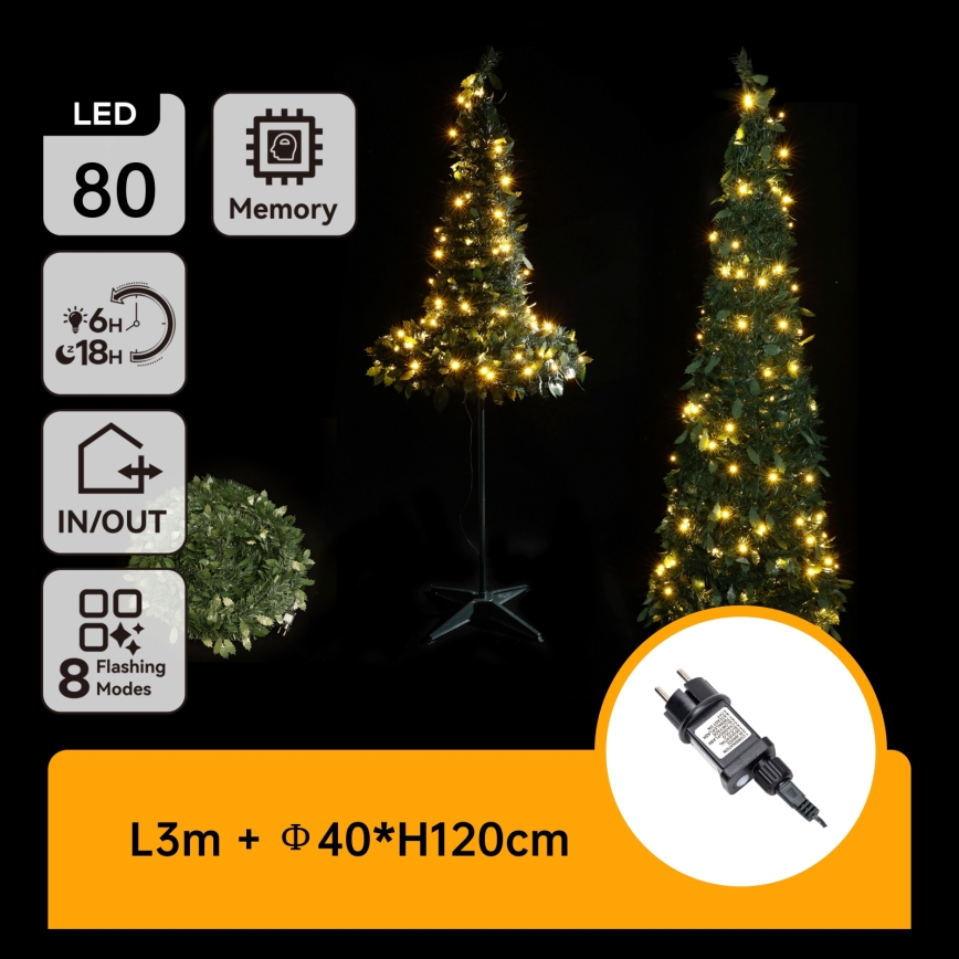 Aigostar - Zewnętrzna choinka świąteczna LED, 80 diod LED, 1,2 m, IP44, zielona, ciepła biała