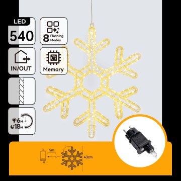 Aigostar - Zewnętrzna dekoracja świąteczna LED 540xLED/6W/230V 43 cm IP44 płatek śniegu, ciepła biel