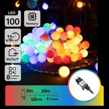 Aigostar - Zewnętrzna girlanda dekoracyjna LED 100 diod/8 trybów, 10 m, IP44, wielokolorowa