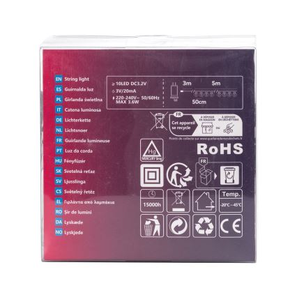 Aigostar - zewnętrzna girlanda LED 10xLED/8m IP44 zimna biel