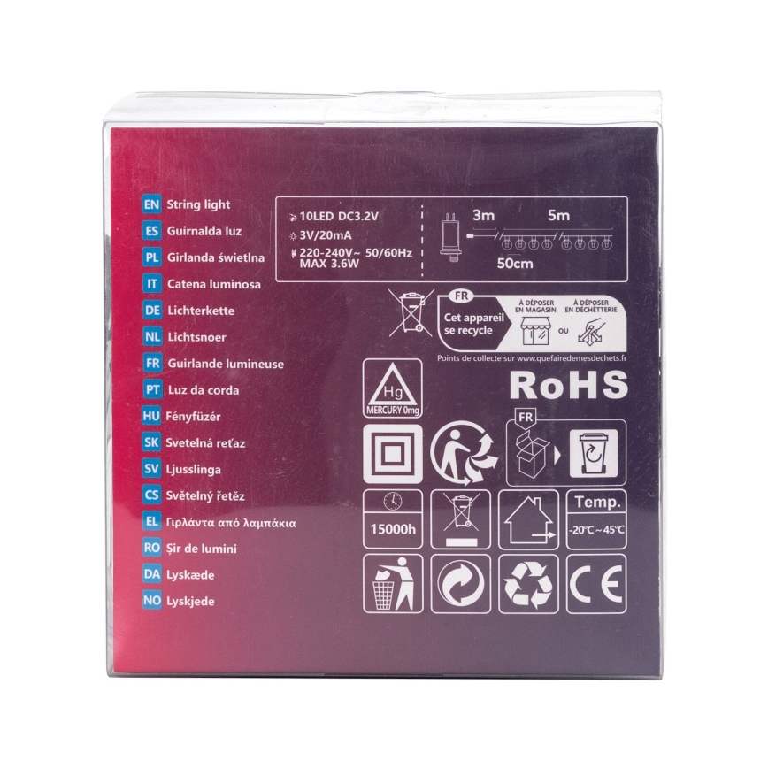 Aigostar - zewnętrzna girlanda LED 10xLED/8m IP44 zimna biel