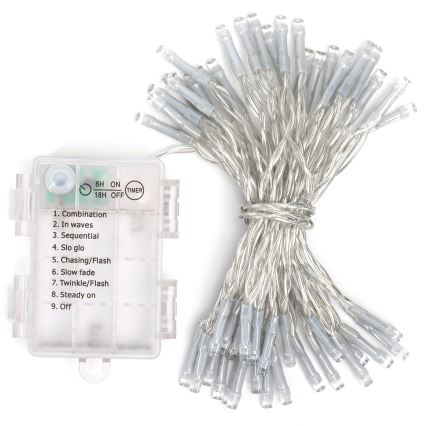 Aigostar - Zewnętrzna girlanda LED, 50 diod, 8 trybów świetlnych, zasilanie 3xAA, długość 5,3 m, IP44, wielokolorowa