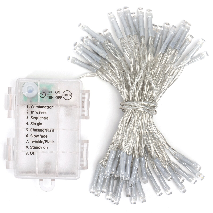 Aigostar - Zewnętrzna girlanda LED, 50 diod, 8 trybów świetlnych, zasilanie 3xAA, długość 5,3 m, IP44, wielokolorowa