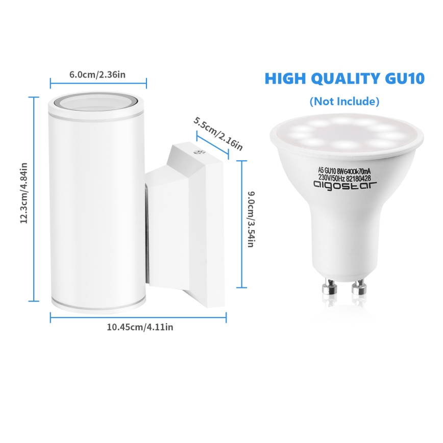 Aigostar - Zewnętrzna lampa ścienna 1xGU10/230V IP65 biała okrągła