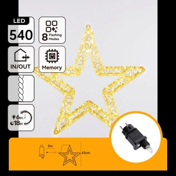 Aigostar - Zewnętrzna świąteczna dekoracja LED 540xLED/6W/230V IP44 ciepła biała 45cm gwiazda