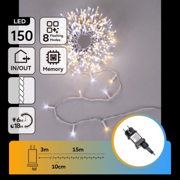 Aigostar - zewnętrzne lampki świąteczne 150 diod LED/8 trybów 18 m IP44 ciepła biała/zimna biała