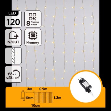 Aigostar - Zewnętrzne lampki świąteczne LED 120 diod / 8 funkcji 3,9x1,2m IP44 ciepła biel