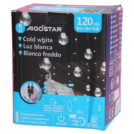 Aigostar - LED Girlanda zewnętrzna 120xLED/8 funkcji 3x0,6m IP44 zimna biała + zdalne sterowanie