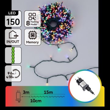 Aigostar - Zewnętrzne lampki świąteczne LED, 150 diod, 8 funkcji, 18 m, IP44, wielokolorowe