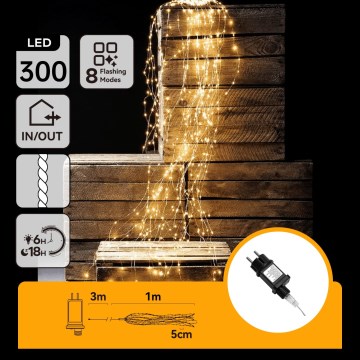 Aigostar - Zewnętrzne lampki świąteczne LED 300xLED/8 funkcji 4m IP44 ciepła biała