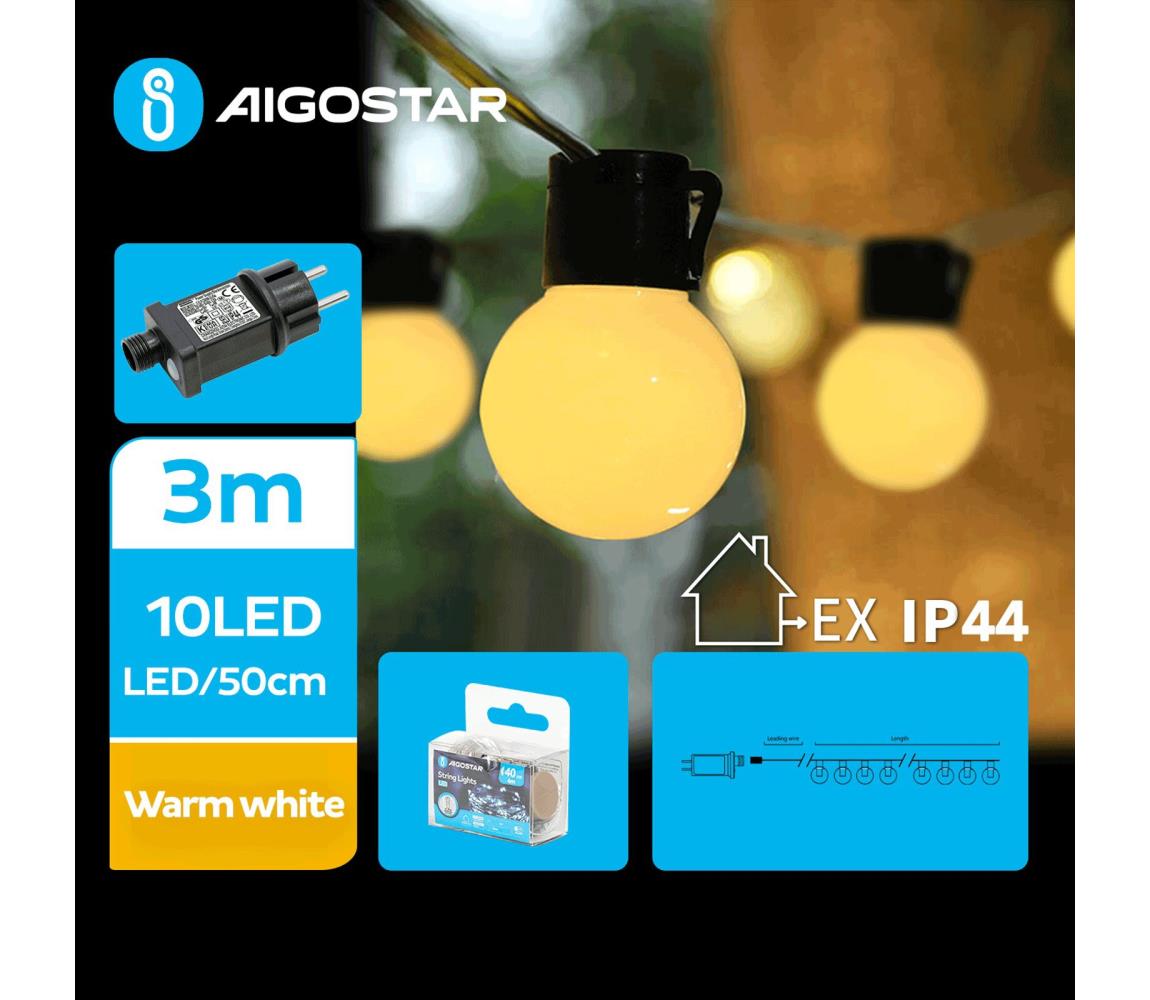 - Zewnętrzny łańcuch dekoracyjny LED 10xLED/3m IP44 ciepła biel