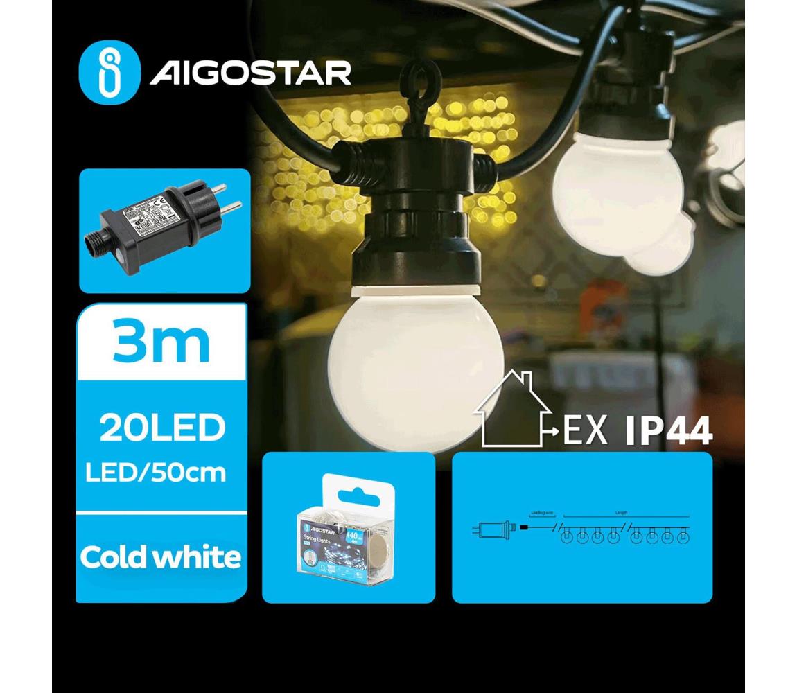 - Zewnętrzny łańcuch dekoracyjny LED 20xLED/3m IP44 zimna biel