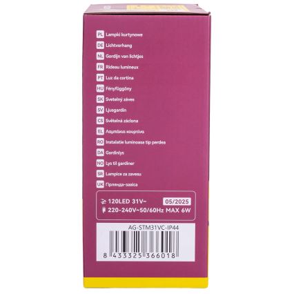 Aigostar - Zewnętrzne lampki świąteczne LED 120xLED/6W/230V/8 funkcji 3x0,6m IP44 ciepła biała + pilot zdalnego sterowania