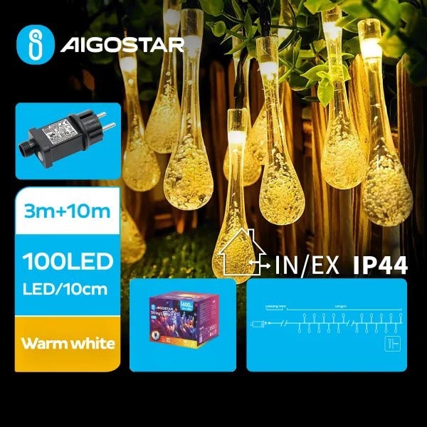 Aigostar - Zewnętrzny łańcuch dekoracyjny LED 100xLED/8 funkcje 13m IP44 ciepła biel