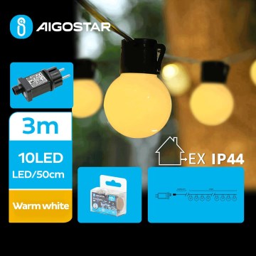 Aigostar - Zewnętrzny łańcuch dekoracyjny LED 10xLED/3m IP44 ciepła biel