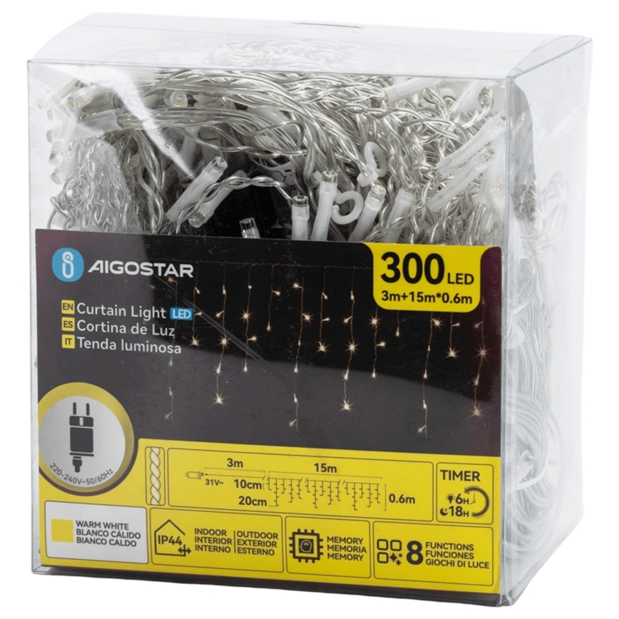 Aigostar - Zewnętrzny łańcuch dekoracyjny LED 75xLED/6W/230V 15x0,6m IP44 ciepła biel