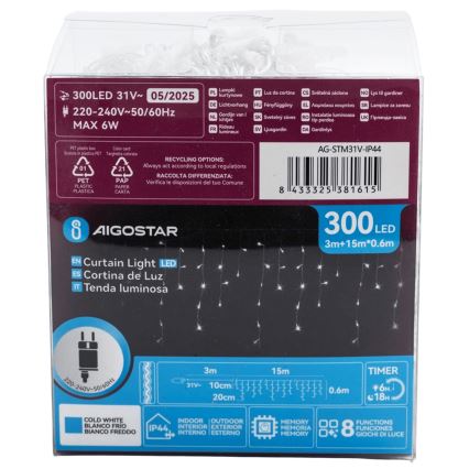 Aigostar - Zewnętrzny łańcuch dekoracyjny LED 75xLED/6W/230V 15x0,6m IP44 zimna biel