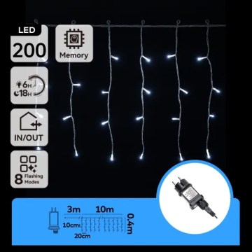 Aigostar - Zewnętrzny łańcuch LED 200xLED/3,6W/230V/8 funkcji 10x0,4m IP44 zimnobiały