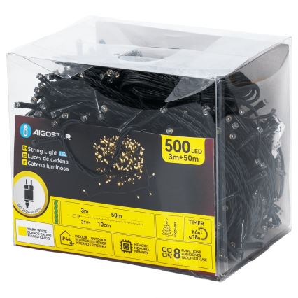 Aigostar - Lampki LED zewnętrzne 500xLED/8 trybów 50m IP44 ciepła biała