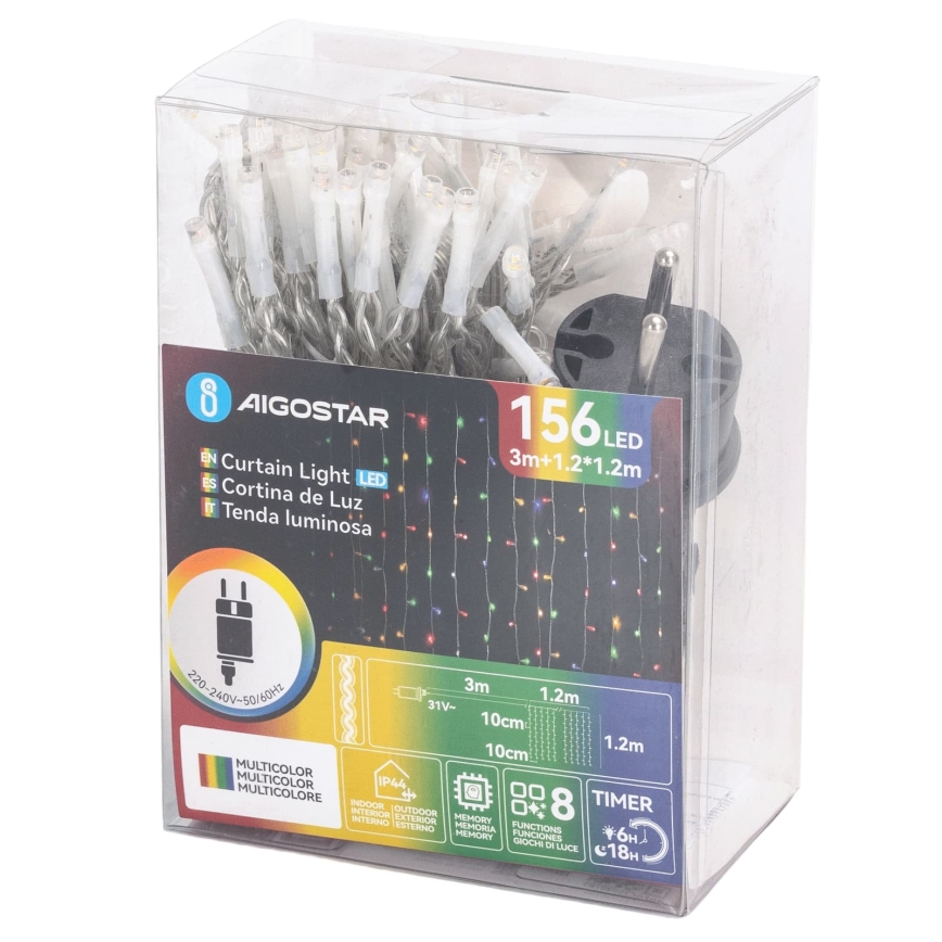 Aigostar - Zewnętrzny łańcuch świąteczny 156 diod LED / 8 funkcji 4,2x1,2m IP44 wielokolorowy