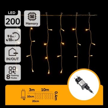Aigostar - Zewnętrzny łańcuch świąteczny 200 diod LED/8 funkcji 10x0,4m IP44 ciepła biała