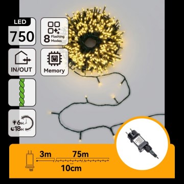Aigostar - Zewnętrzny łańcuch świąteczny 750 diod LED/8 funkcji 78 m IP44 ciepła biała