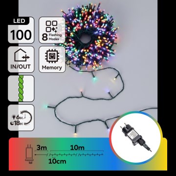 Aigostar - Zewnętrzny łańcuch świąteczny LED, 100 diod LED, 8 trybów, 13 m, IP44, wielokolorowy