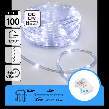 Aigostar - Zewnętrzny łańcuch świąteczny LED 100xLED/8 funkcji 3xAA 10,3m IP44 zimne białe światło