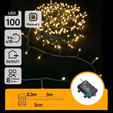 Aigostar - Zewnętrzny łańcuch świąteczny LED 100xLED/8 funkcji 3xAA 5,3 m IP44 ciepła biała