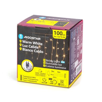 Aigostar - zewnętrzny łańcuch świąteczny LED 100xLED/8 funkcji 8x0,4m IP44 ciepła biała