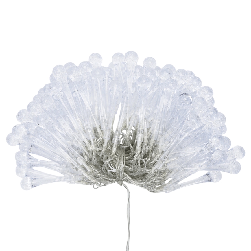 Aigostar - zewnętrzna świąteczna girlanda LED 100 diod/8 trybów, zasilanie 3×AA, 10 m, IP44, ciepła biel, kształt kropli