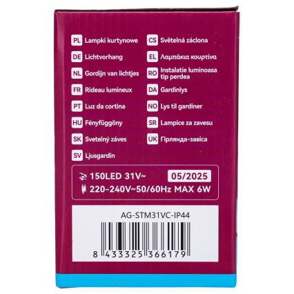 Aigostar - Zewnętrzny łańcuch świąteczny LED 150xLED/6W/230V/8 funkcji 1,5x1m IP44 zimna biel + zdalne sterowanie