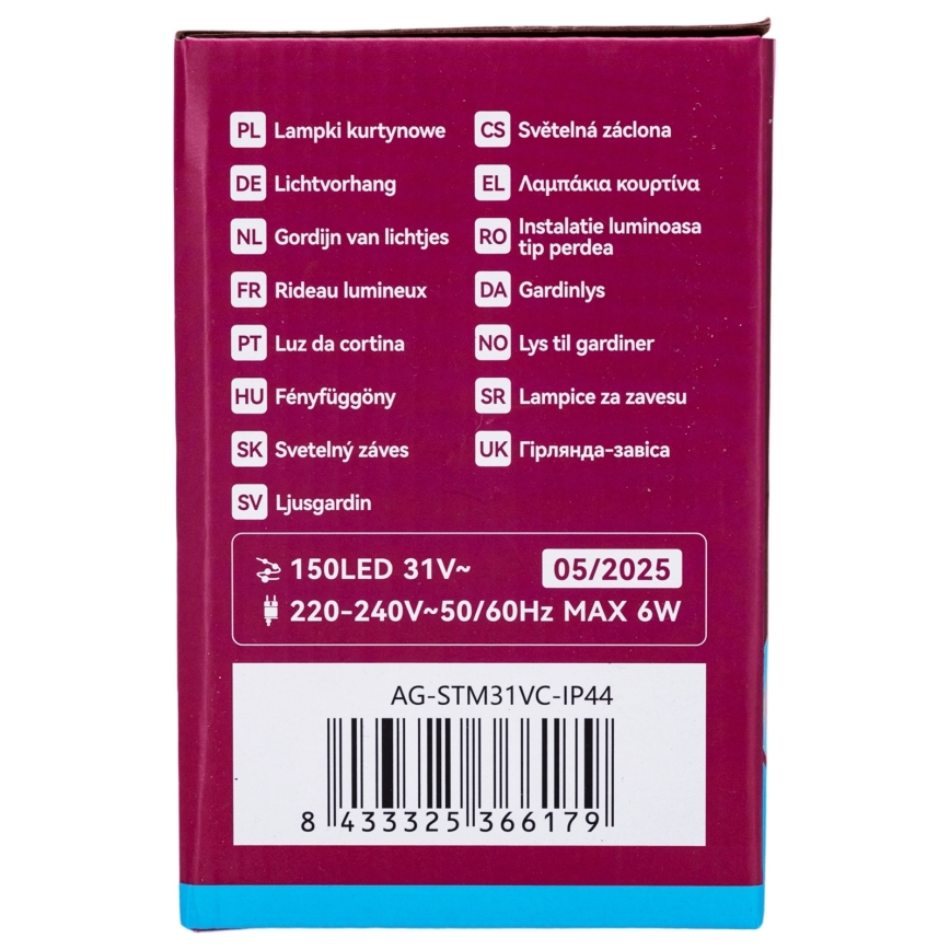 Aigostar - Zewnętrzny łańcuch świąteczny LED 150xLED/6W/230V/8 funkcji 1,5x1m IP44 zimna biel + zdalne sterowanie