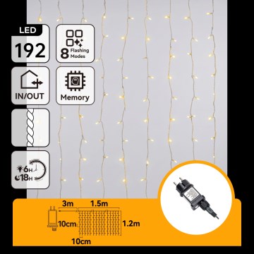 Aigostar - Zewnętrzny łańcuch świąteczny LED 192xLED/8 funkcji 4,5x1,2m IP44 ciepła biała