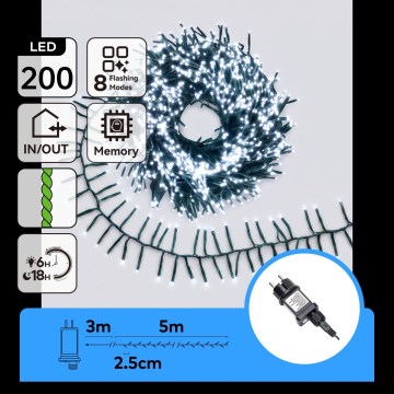 Aigostar - zewnętrzny łańcuch świąteczny LED 200 diod LED/8 funkcji 8 m IP44 zimna biel