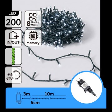 Aigostar - Zewnętrzny łańcuch świąteczny LED 200xLED/8 funkcji 13m IP44 zimna biel