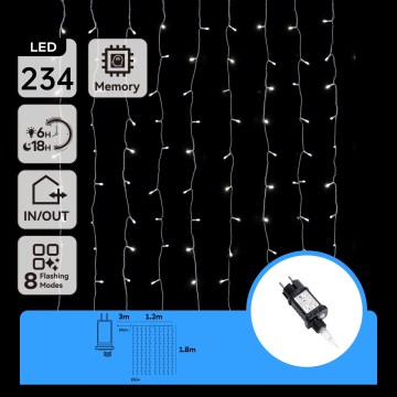 Aigostar - Zewnętrzny łańcuch świąteczny LED 234xLED/8 funkcji 1,2x1,8 m IP44 zimne białe światło