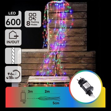 Aigostar - Zewnętrzny łańcuch świąteczny LED 600 diod/8 funkcji 5 m IP44 wielokolorowy